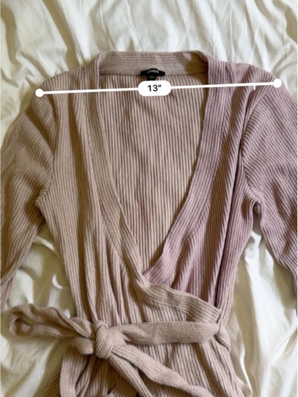 Express Two-Tone Ribbed Wrap Top XS - Picture 3 of 7